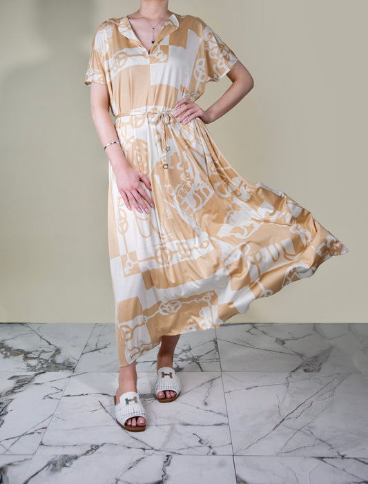 Hermès Caftan Dress in Beige & White