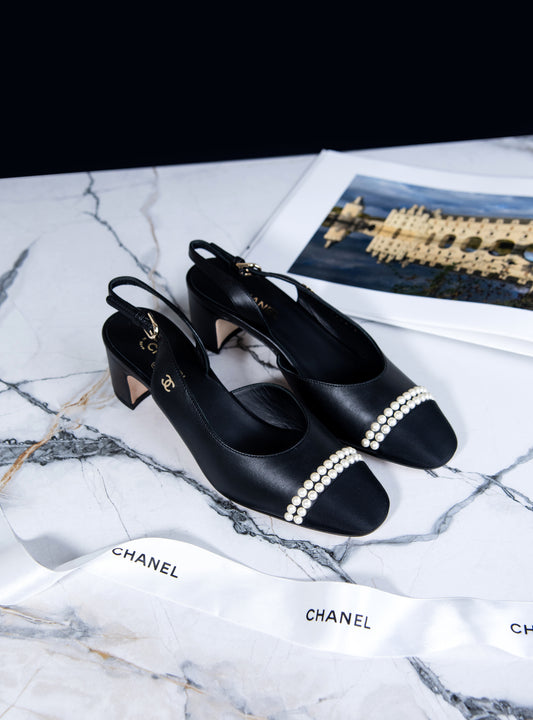 Chanel Pearl CC Cap Toe Flat Slingback