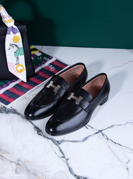 Hermès Black Paris Loafers PHW