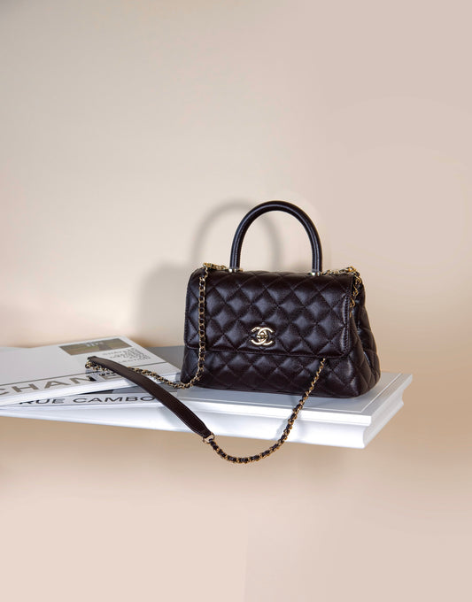 Chanel Mini Chocolate Brown Coco Handle Caviar