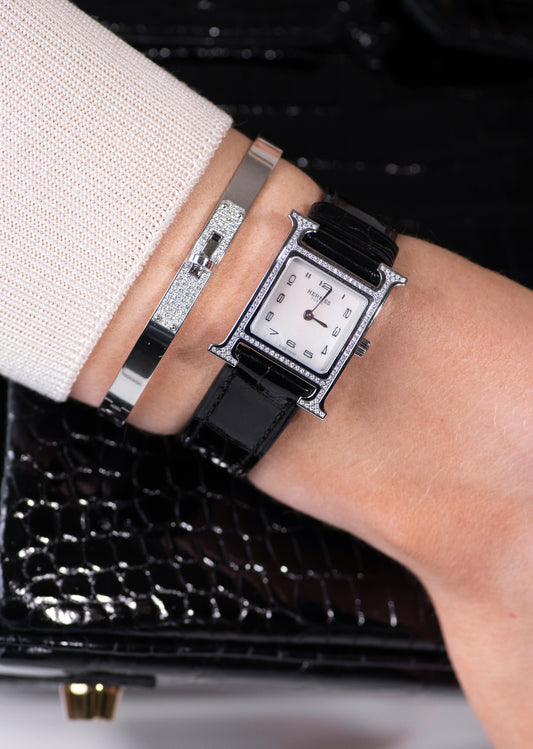 Hermès H Heure Watch 21mm with Diamond & Mother of Pearl Dial