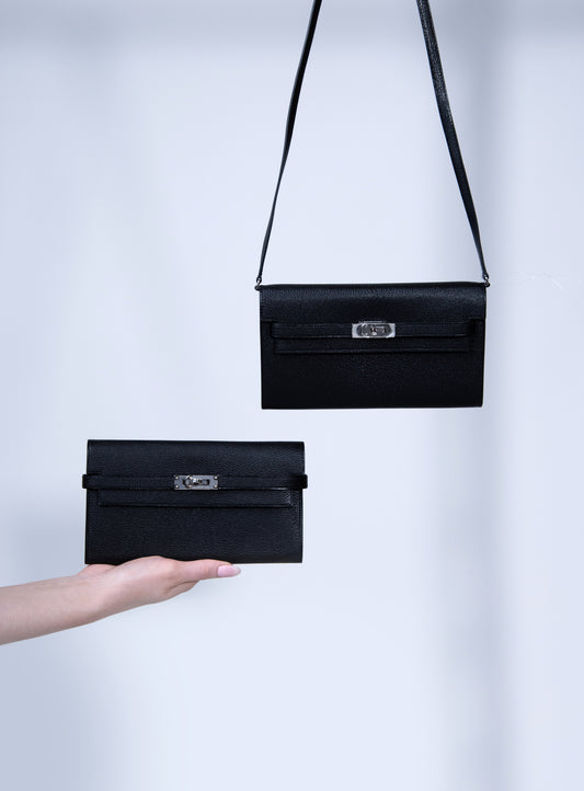 Hermès Kelly Wallet To Go Black PHW