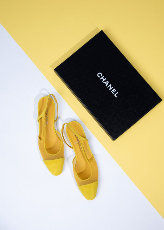 Chanel Slingbacks in Mesh & Suede Kidskin Yellow