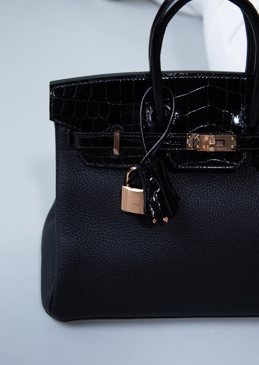 Hermès Birkin Touch 25 Black Shiny Alligator
