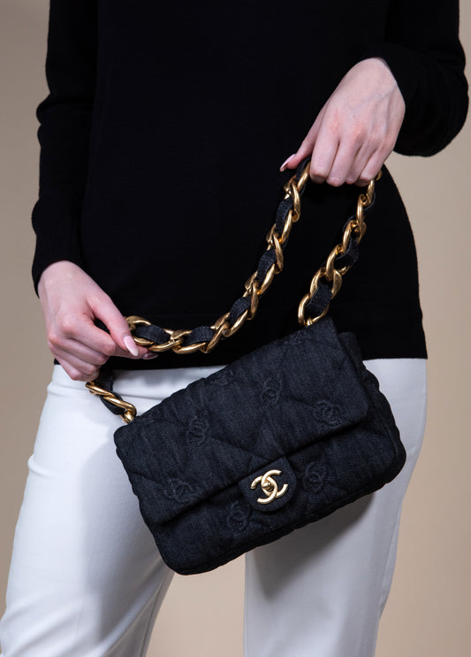 Chanel Black Denim Flap Bag Small
