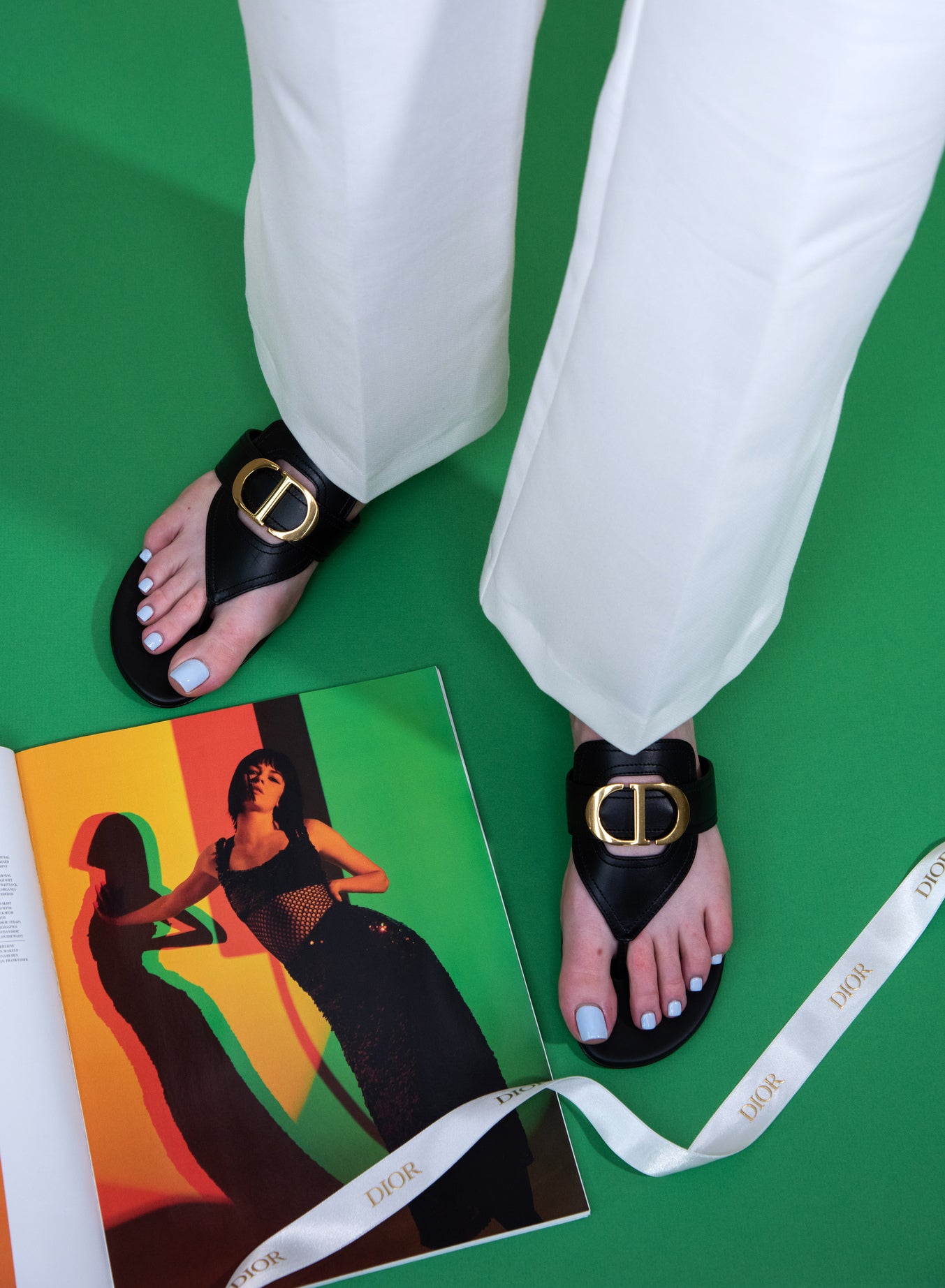 Dior CD Flat Sandals in Black