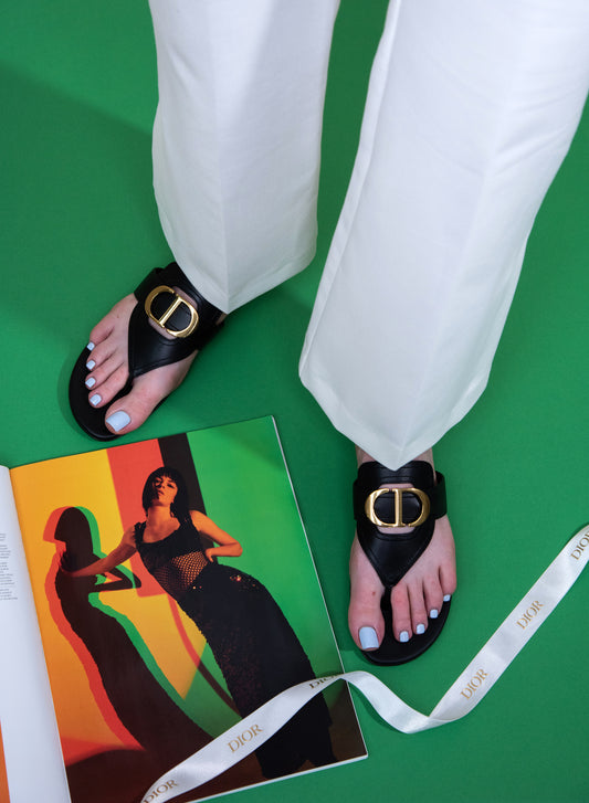 Dior CD Flat Sandals in Black