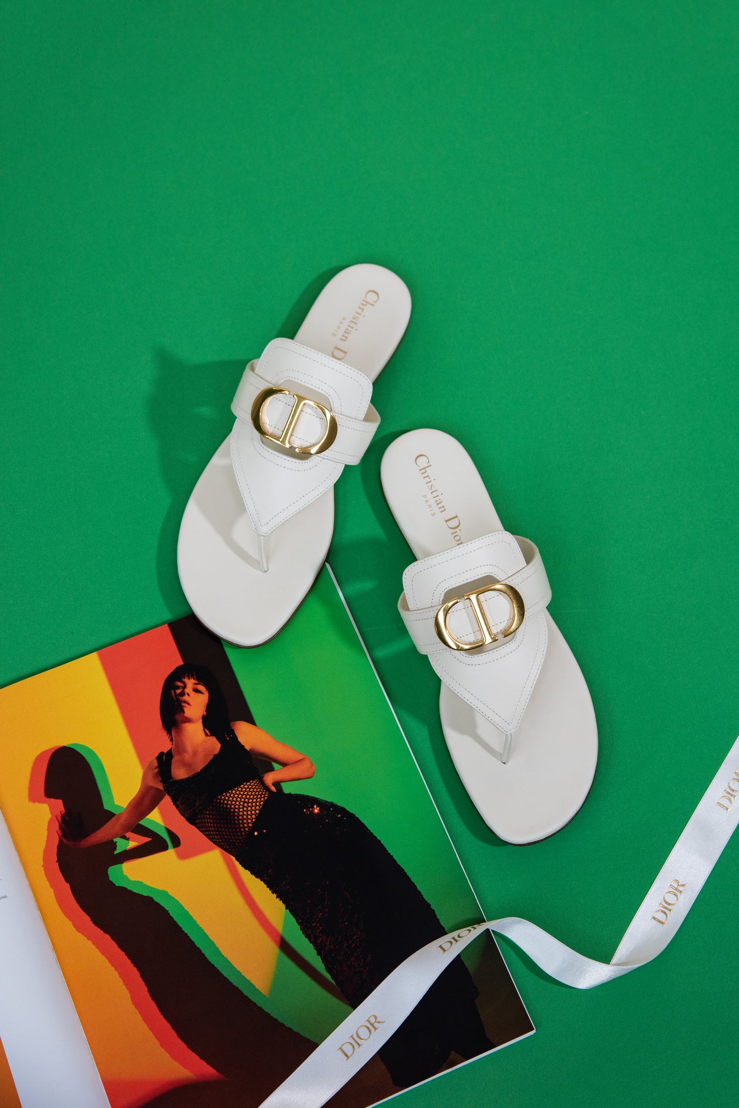 Dior CD Flat White Sandals