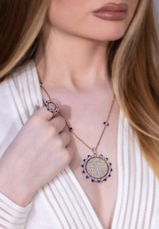 Marli Tip-Top Diamond Statement Rose Gold Lapis Lazuli Necklace