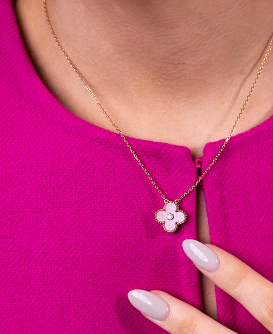 Van Cleef & Arpels Vintage Alhambra Pendant in Rose Gold Diamond Rhodonite