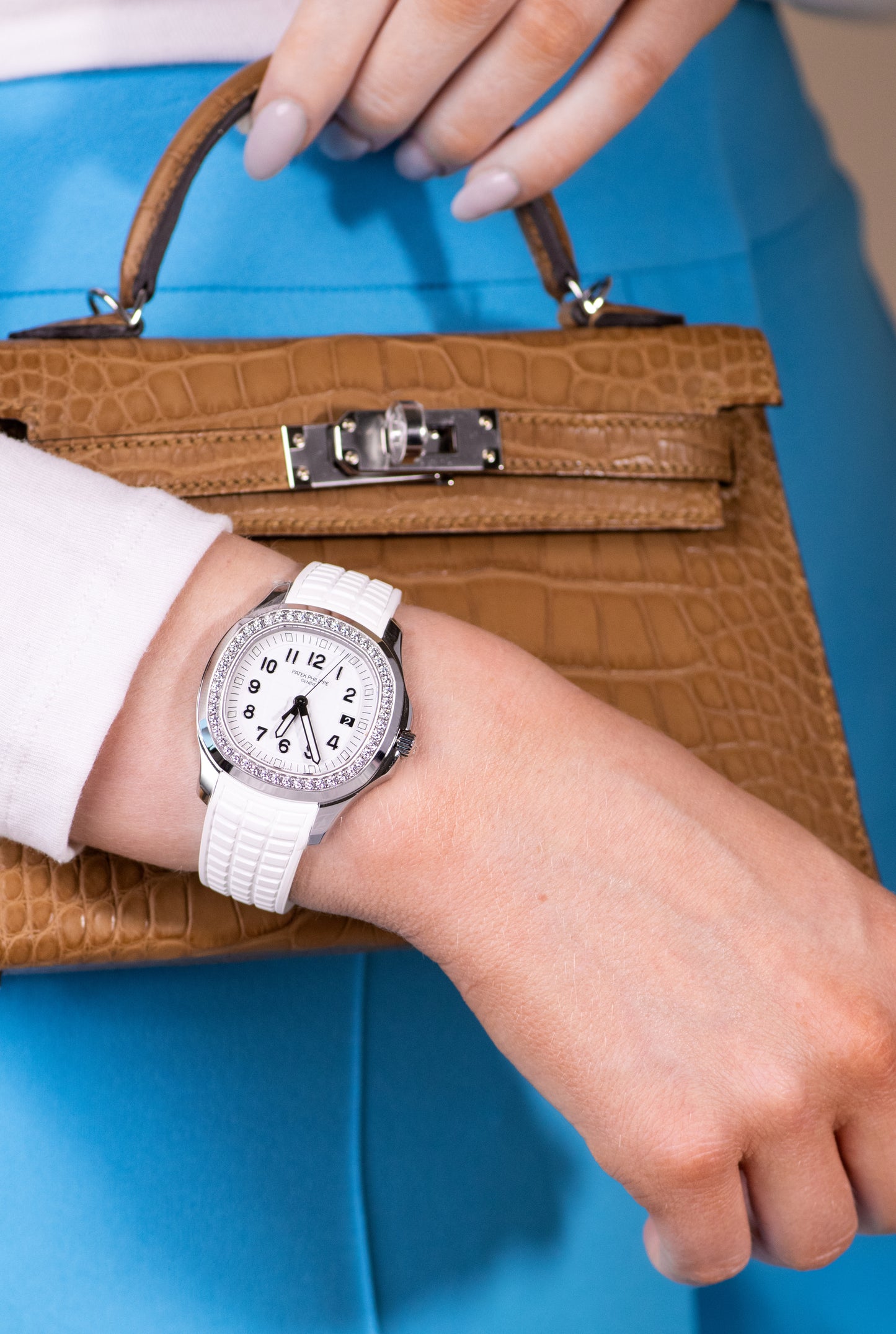 Patek Philippe Geneve Aquanaut White Watch with Diamonds