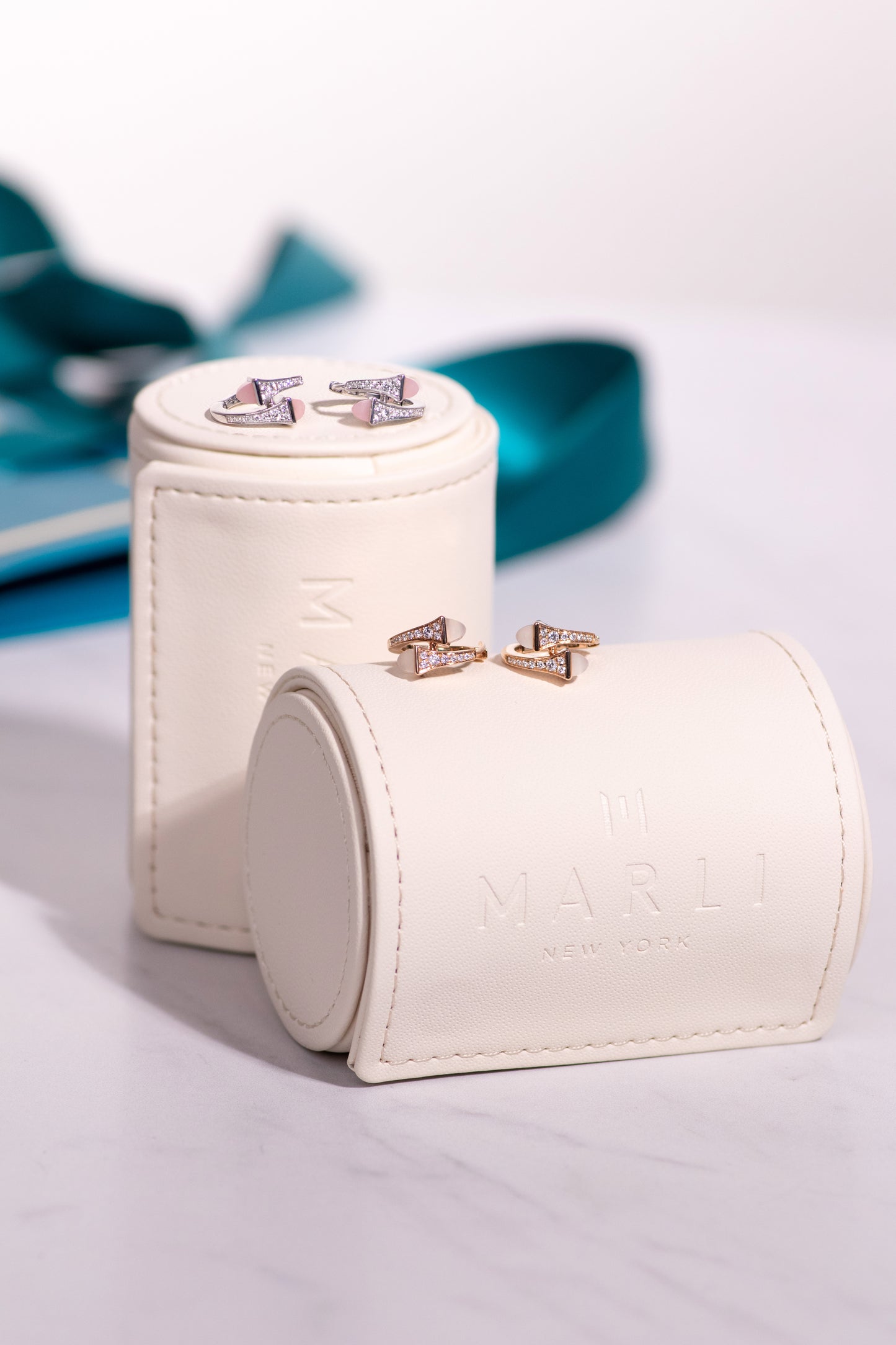 Marli Huggie Earrings White Gold & Rose Gold