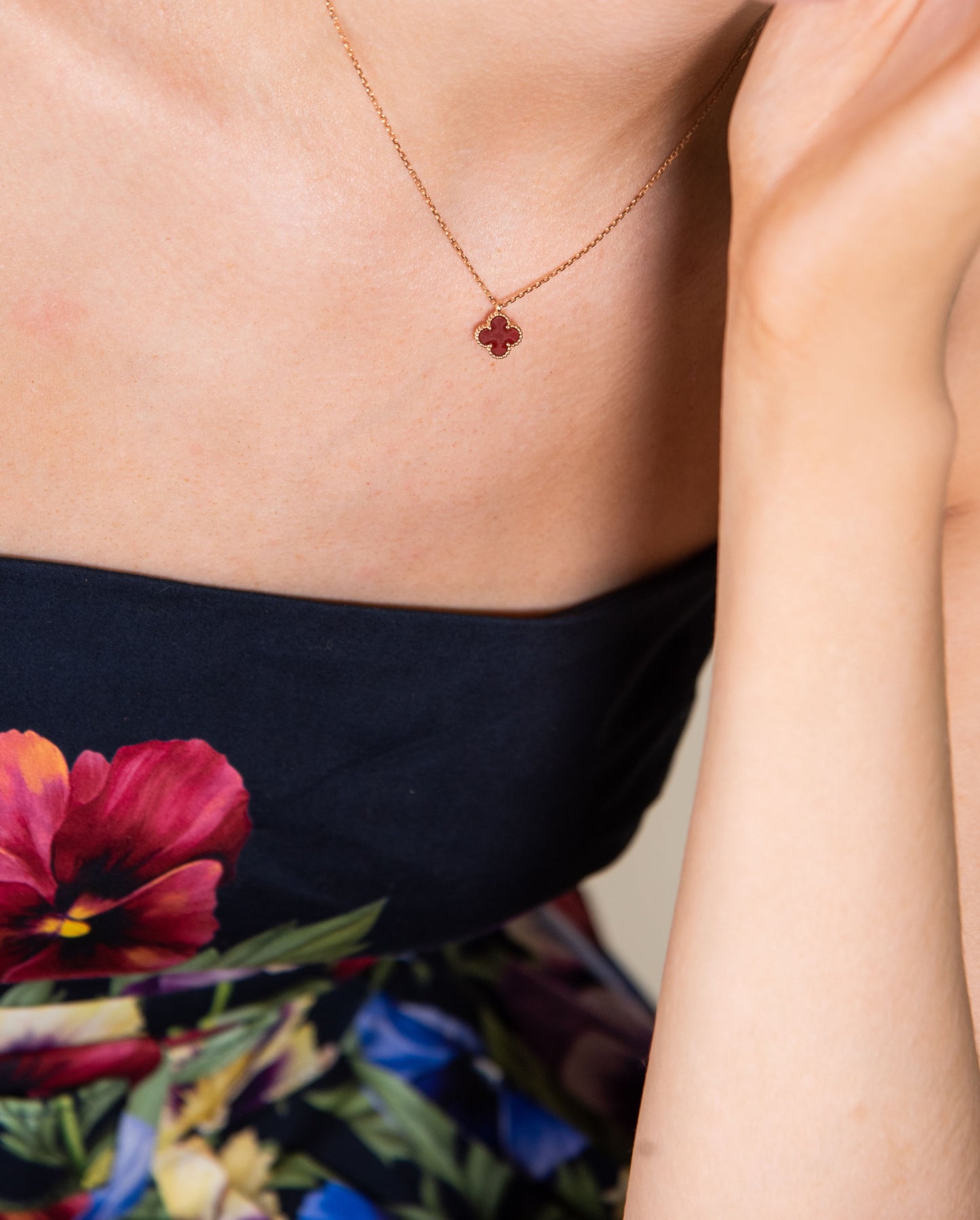 Van Cleef & Arpels Rose Gold Sweet Alhambra Carnelian Pendant
