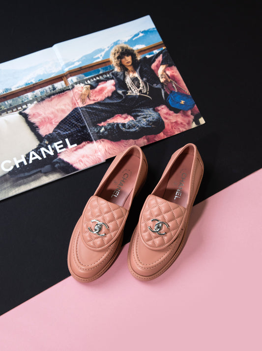 Chanel Lambskin Pink CC Loafers