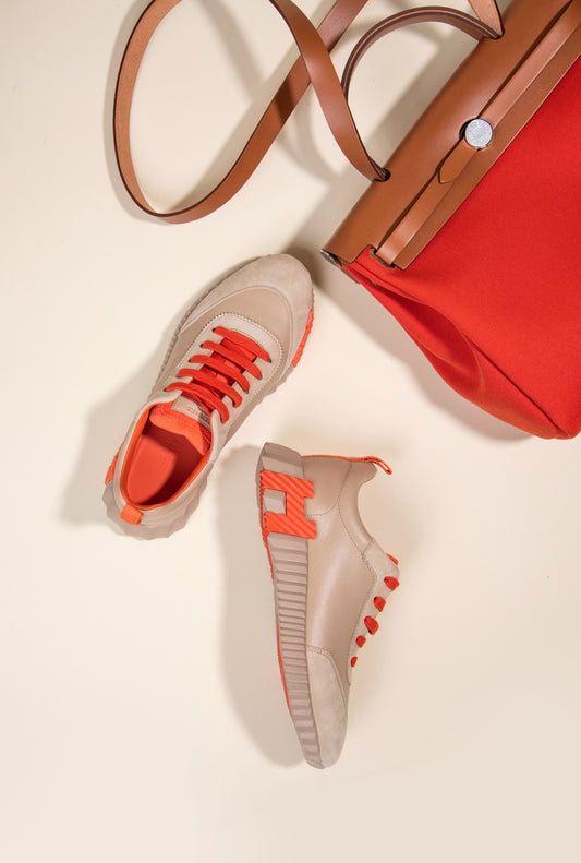 Hermès - Bouncing Sneakers in Nude Beige/Orange