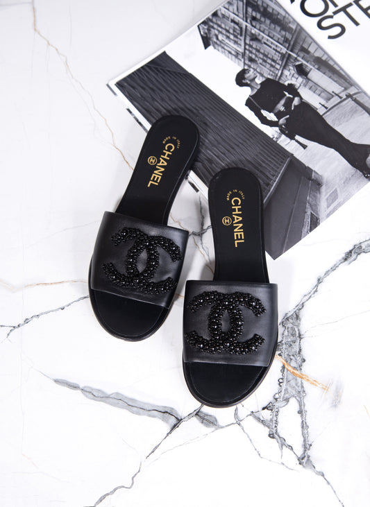 Chanel CC Black Pearl Sandals