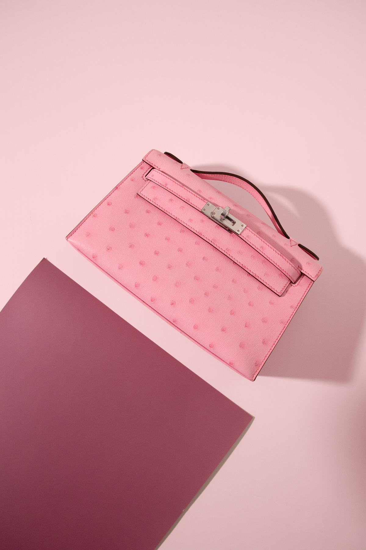 Hermès Kelly Pochette Bubblegum Ostrich PHW