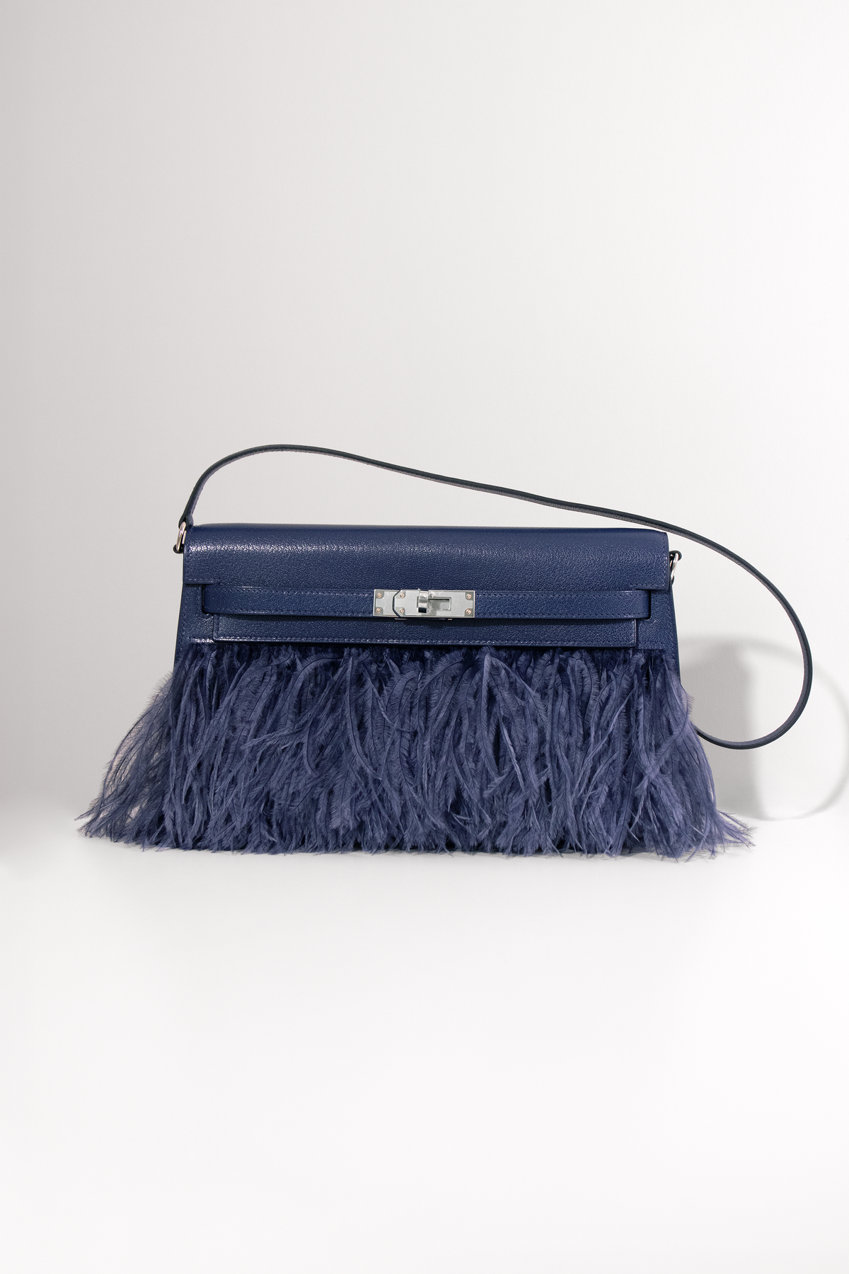 Hermès Kelly Elan Folie Ostrich Feathers in Blue Sapphire PHW