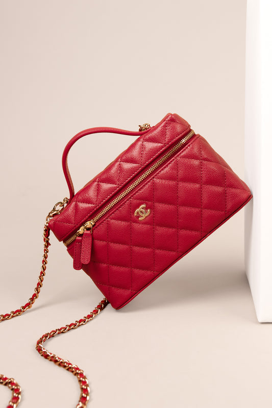 Chanel Red Vanity with Chain