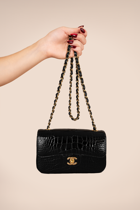 Chanel Small Black Alligator Flap Bag