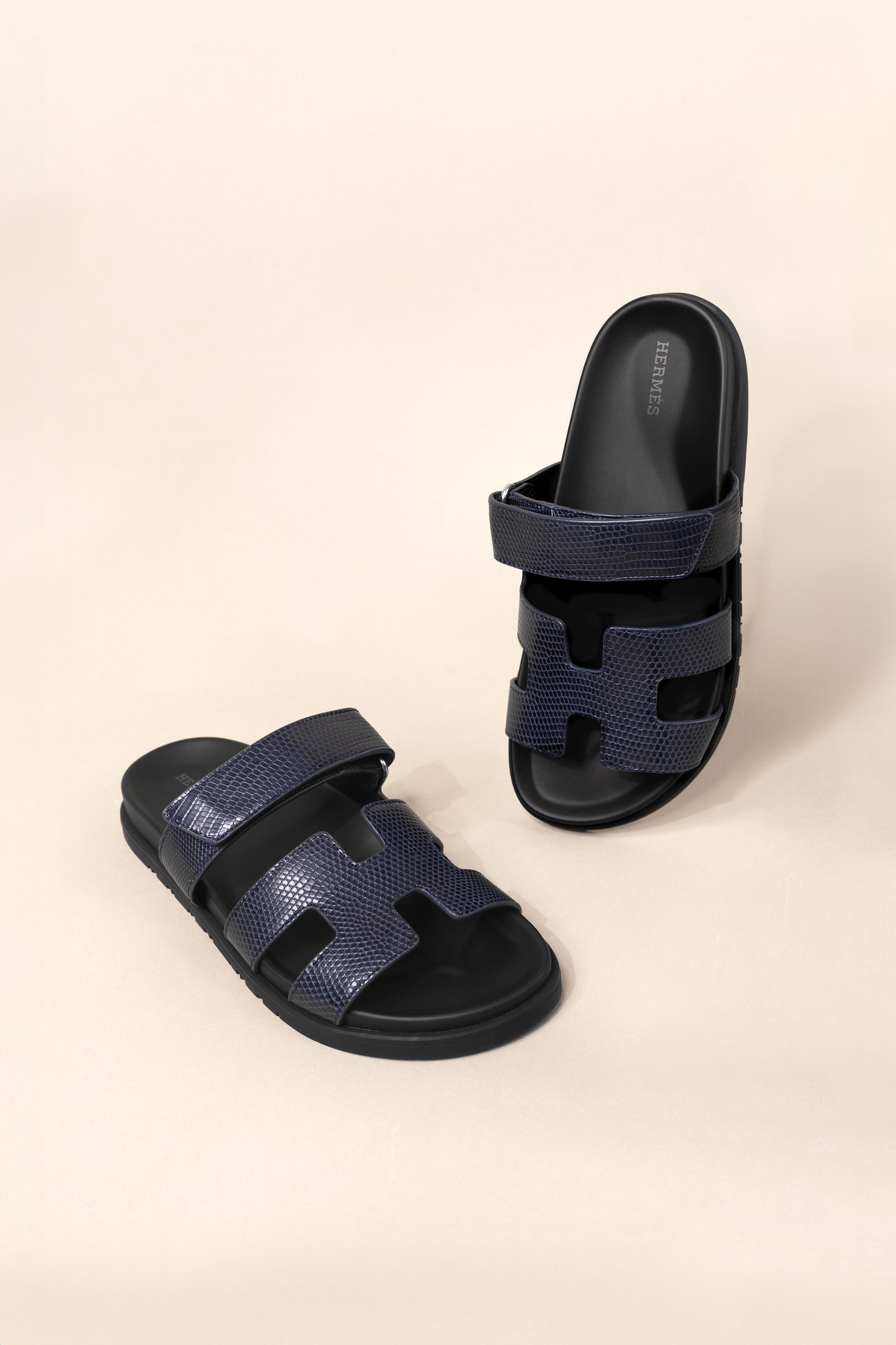 Hermès Marine Chypre Lizard Sandals