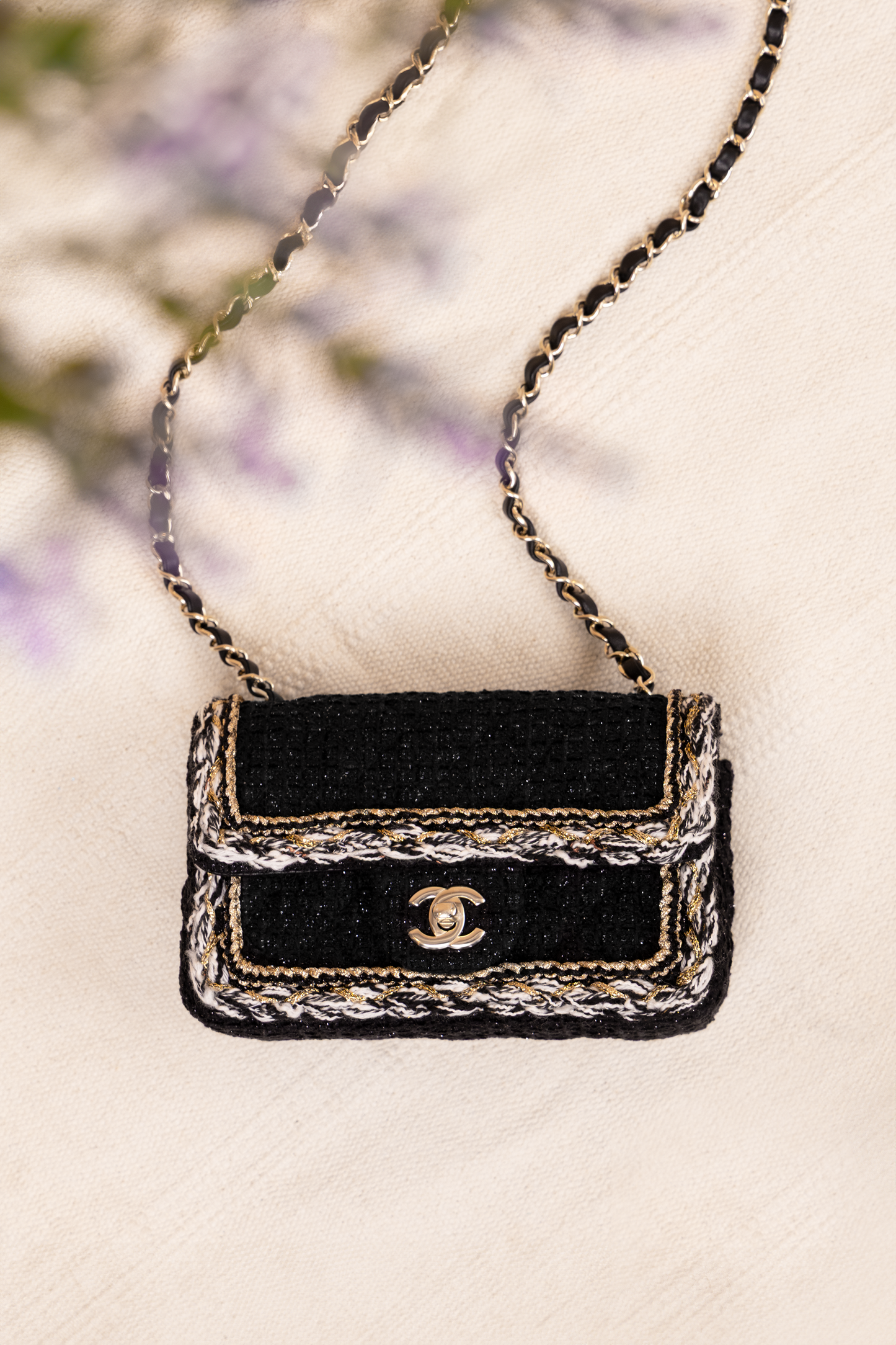 Chanel Small Black/Gold/White Tweed Flap Bag
