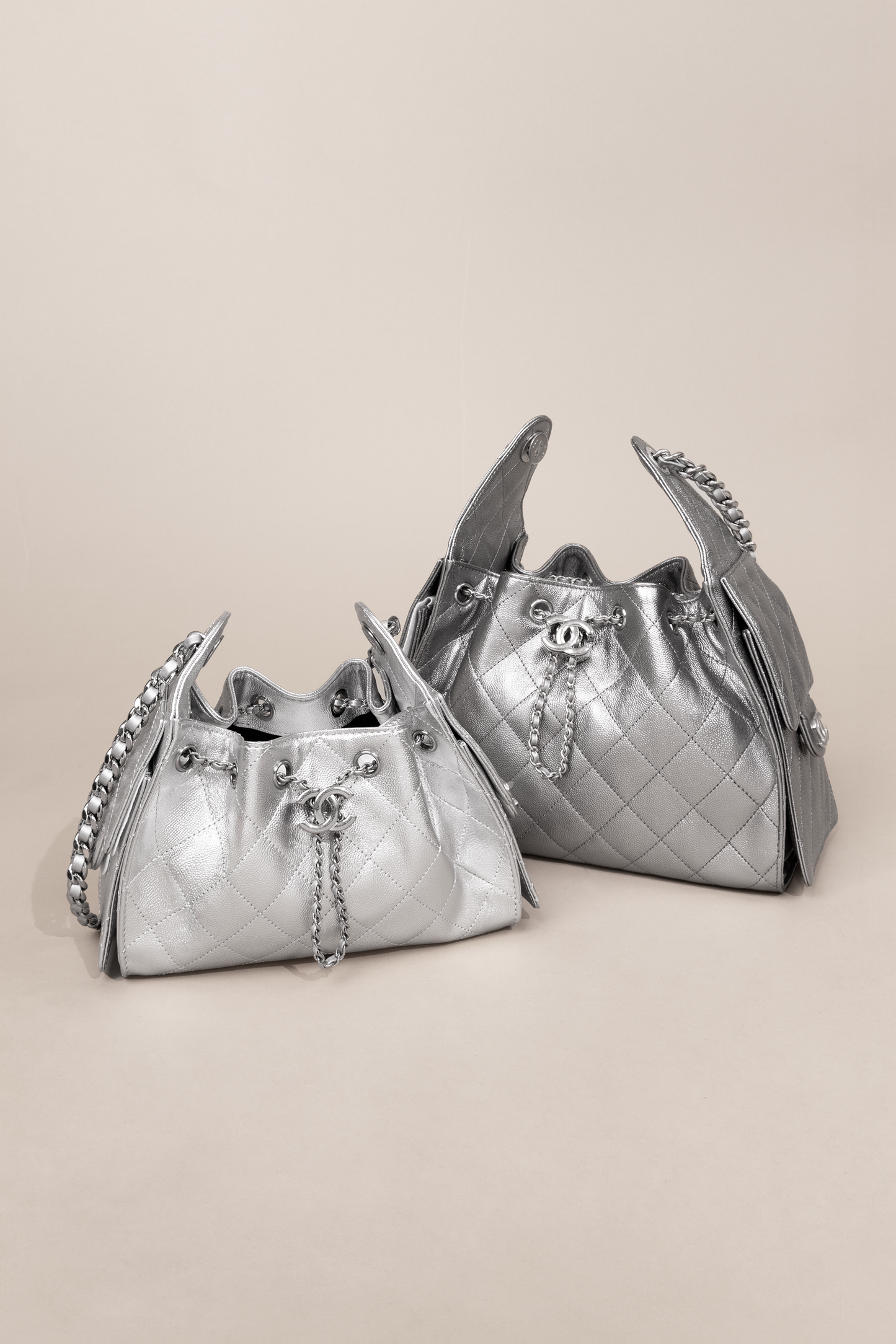 Chanel Hobo Bags in Metallic Silver & Dark Silver