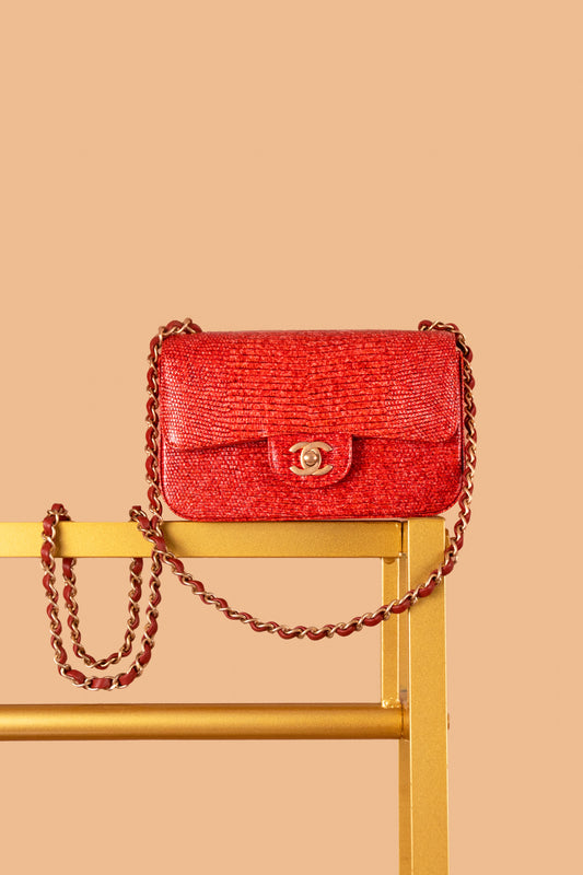 Chanel Red Lizard Mini Flap Bag