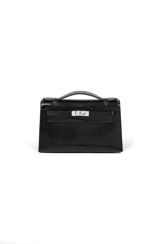 Hermès Kelly Pochette Black Lizard PHW