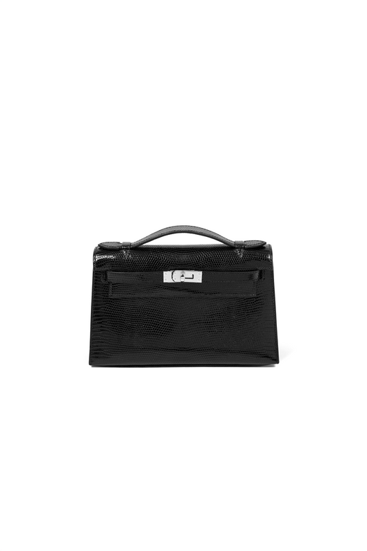 Hermès Kelly Pochette Black Lizard PHW