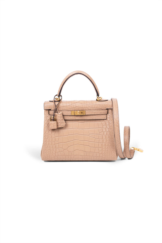 Hermès Kelly 25 Matte Alligator Chai GHW