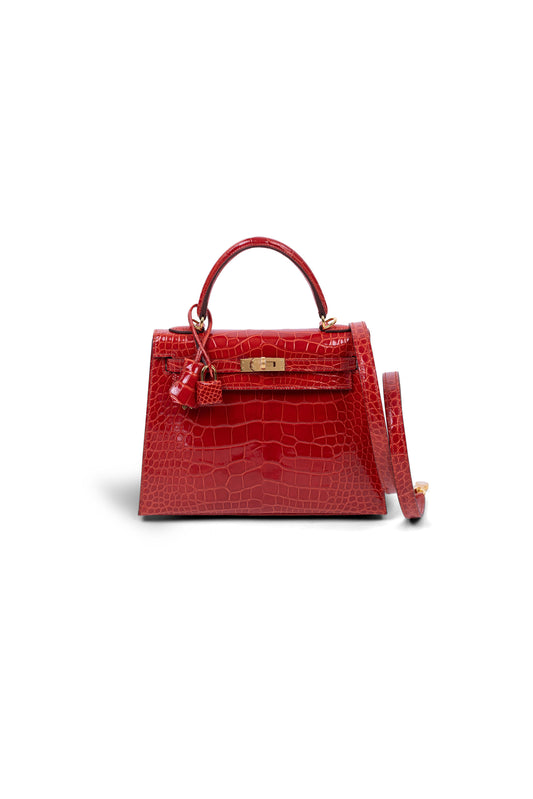 Hermès - Kelly 25 Shiny Alligator in Sanguine GHW