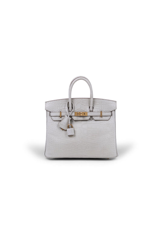 Birkin 25 in Matte Alligator Beton GHW