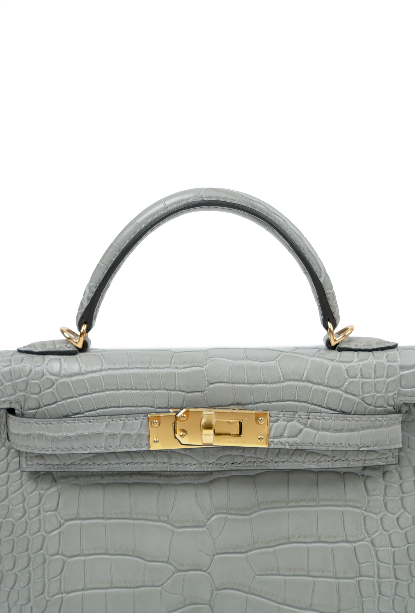 Hermes Mini Kelly Crocodile in Gris Cement with Gold Hardware