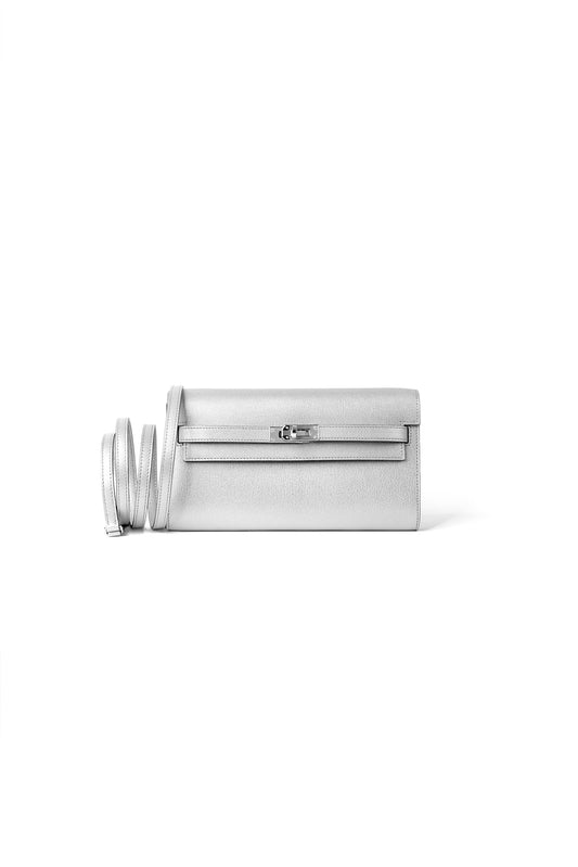 Kelly To Go Chevre in Argent with Silver Hardware
