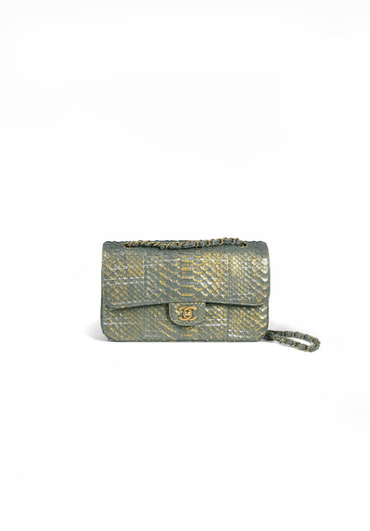 Chanel Medium Metallic Green Python