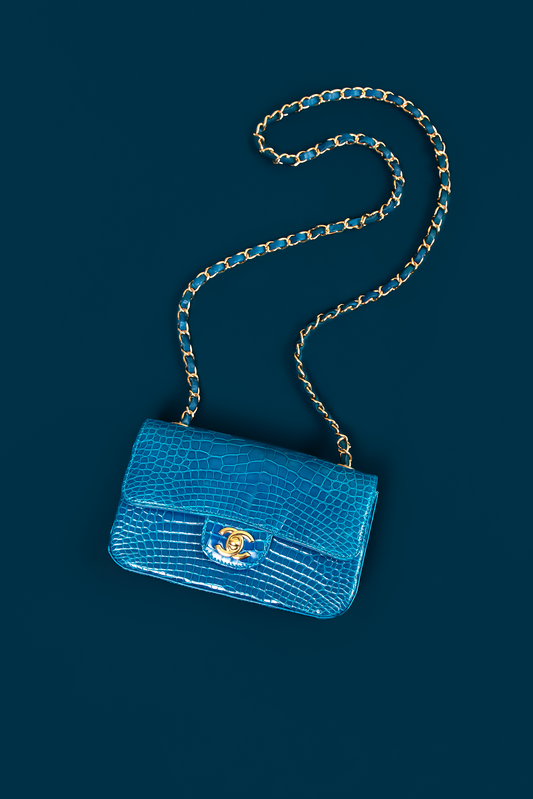 Chanel Small Blue Alligator Flap Bag