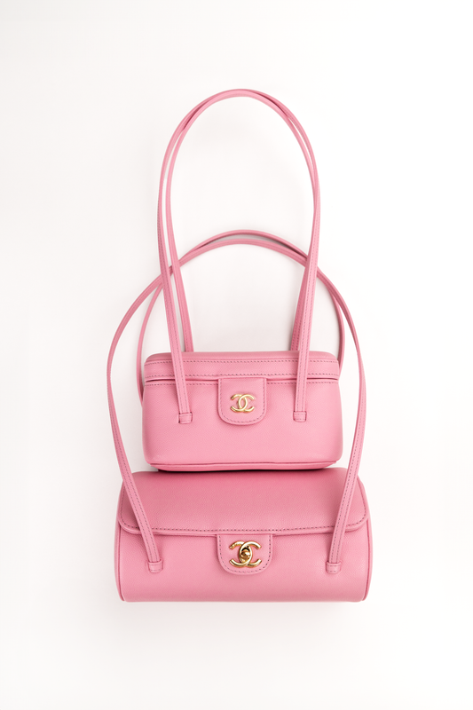 Chanel Bowling Bag & Long Vanity with Leather Straps in Rose