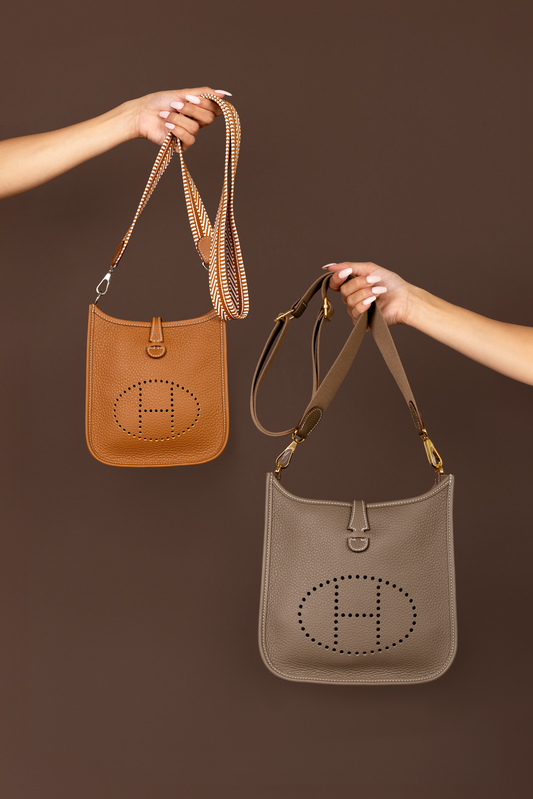 Hermès Mini Evelyne Clemence in Gold PHW & Evelyne Clemence Etoupe 23 GHW