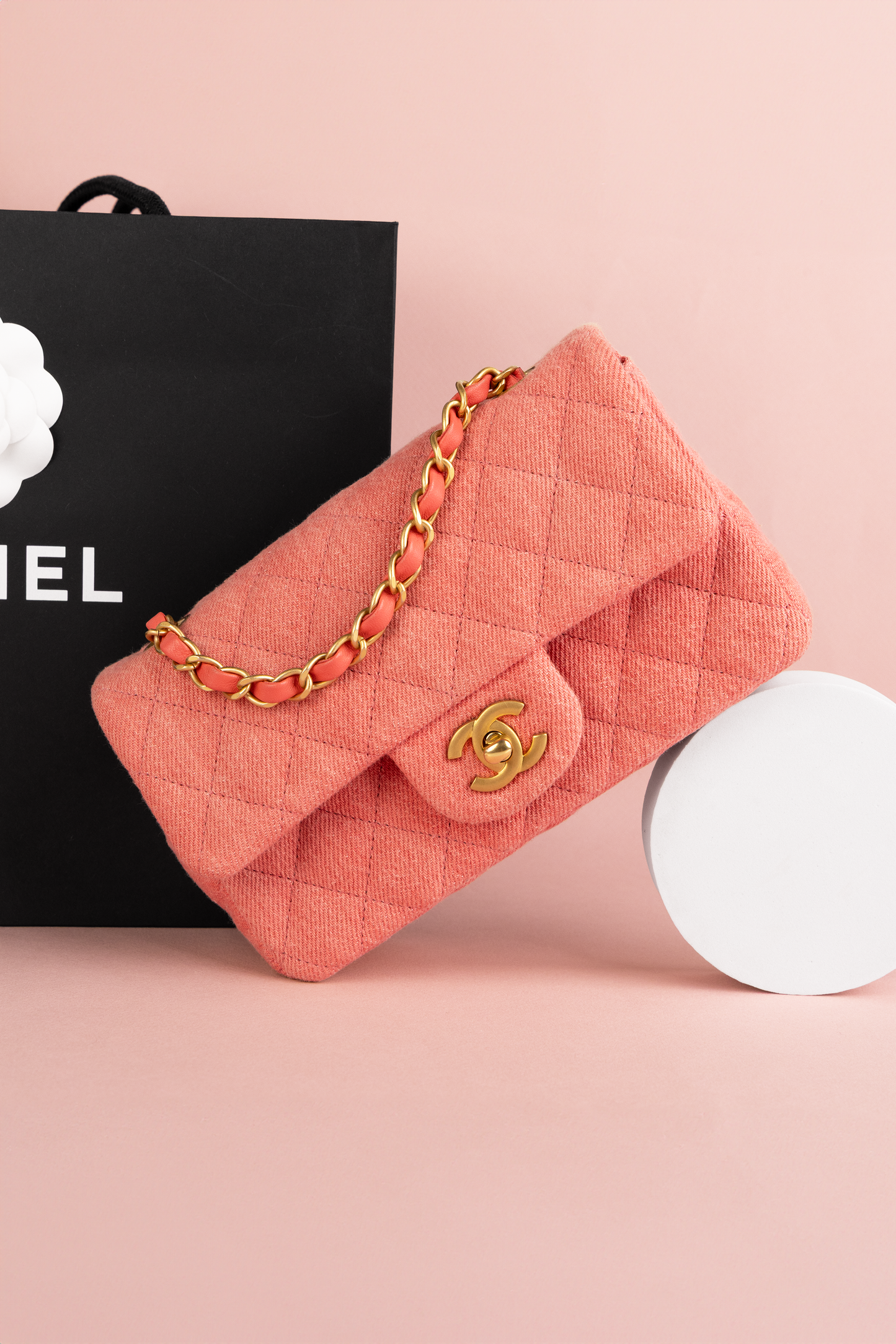 Chanel Mini Flap Bag Denim in Coral
