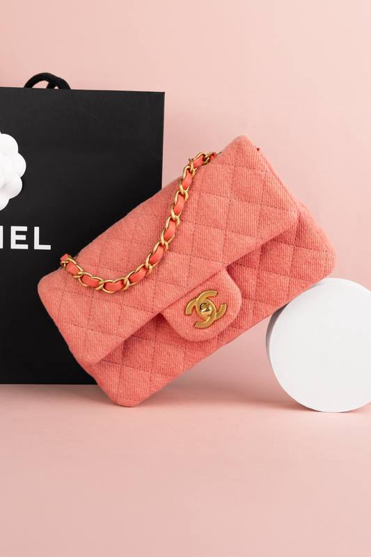 Chanel Mini Flap Bag Denim in Coral