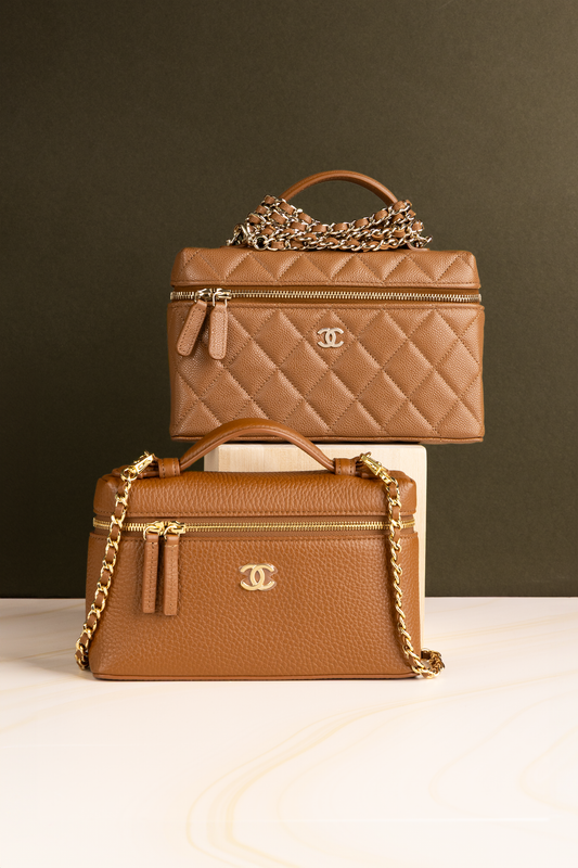 Chanel Vanity Case with Chain in Camel & Grained Calfskin Brown