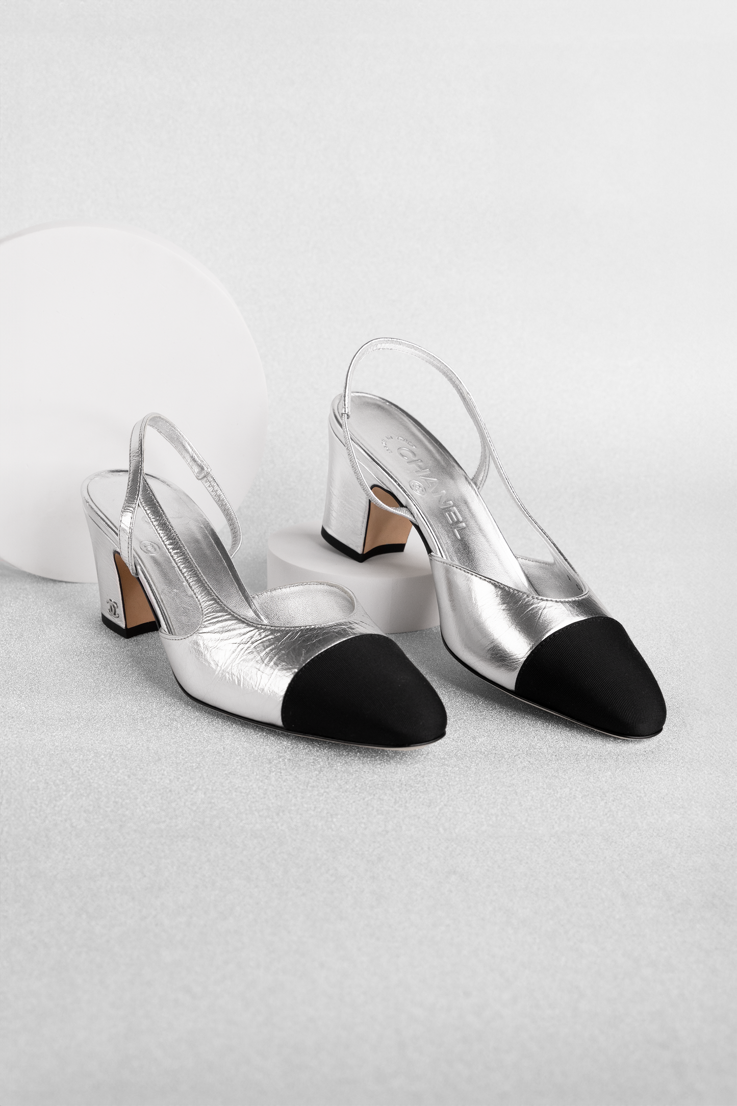 Chanel Silver Metallic Slingbacks
