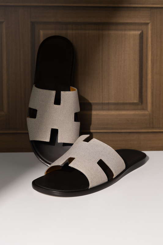 Hermès Izmir Sandals in Gray Canvas
