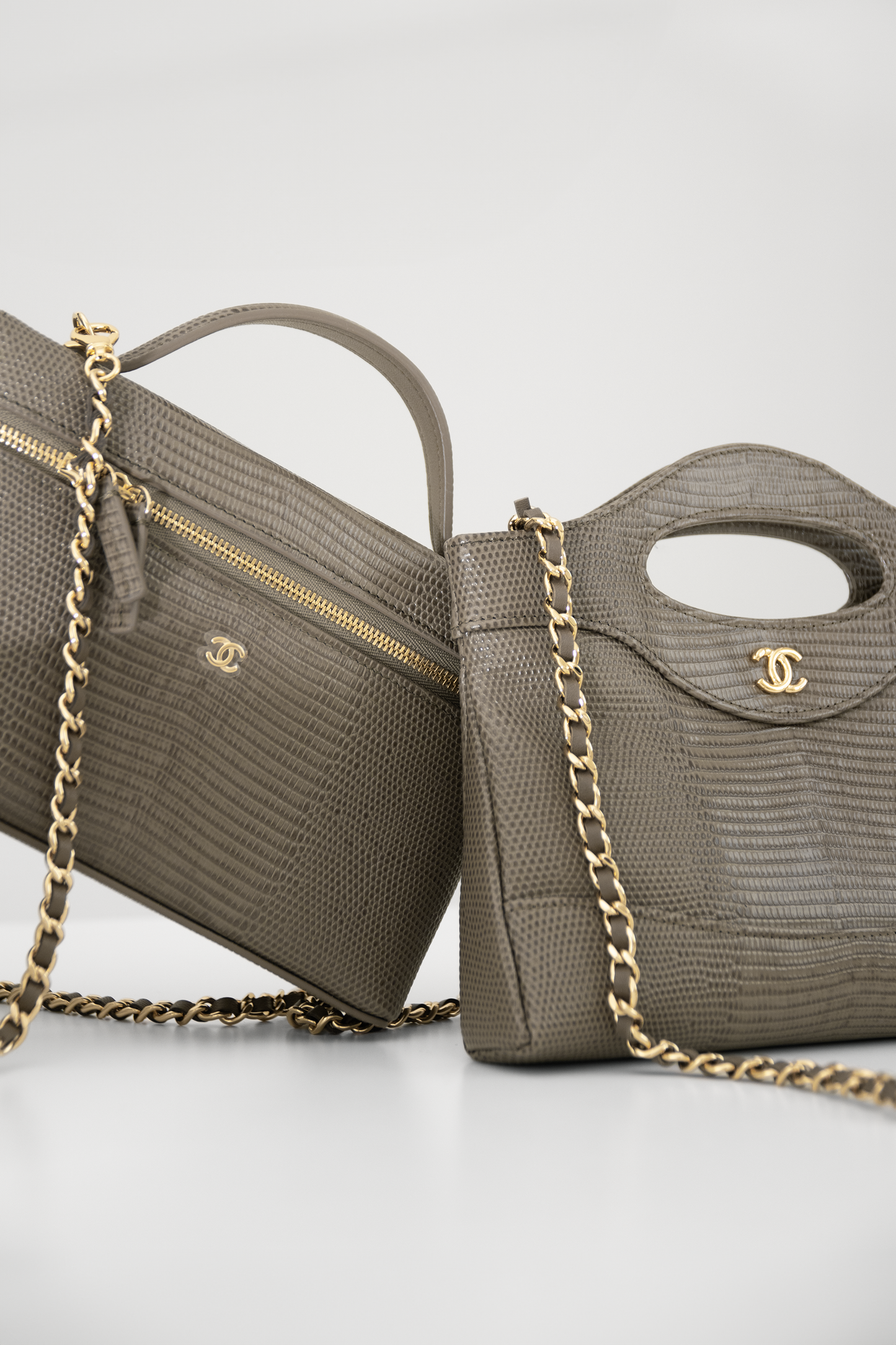Chanel 31 Mini & Vanity Case with Chain in Dark Grey Lizard