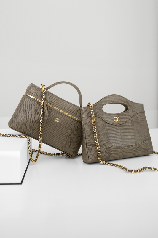Chanel 31 Mini & Vanity Case with Chain in Dark Grey Lizard