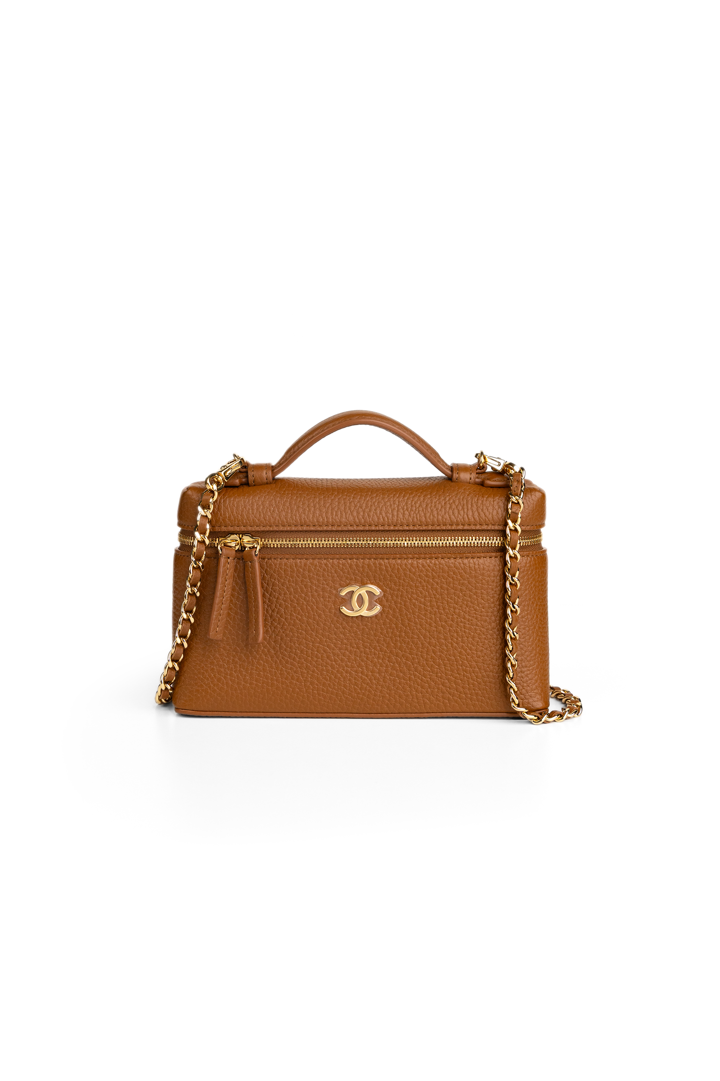 Chanel Vanity Case with Chain in Grained Calfskin Brown