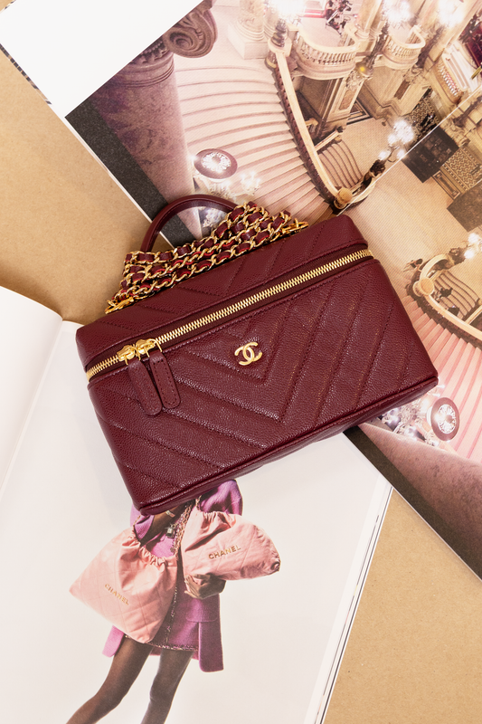 Chanel Vanity Case with Chain in Burgundy