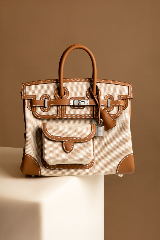 Hermès Birkin 25 Cargo Canvas/Swift Calfskin in Ecru Beige/Gold PHW