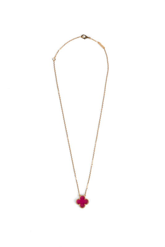 Van Cleef & Arpels Vintage Alhambra Pendant Necklace in Yellow Gold/Pink Enamel